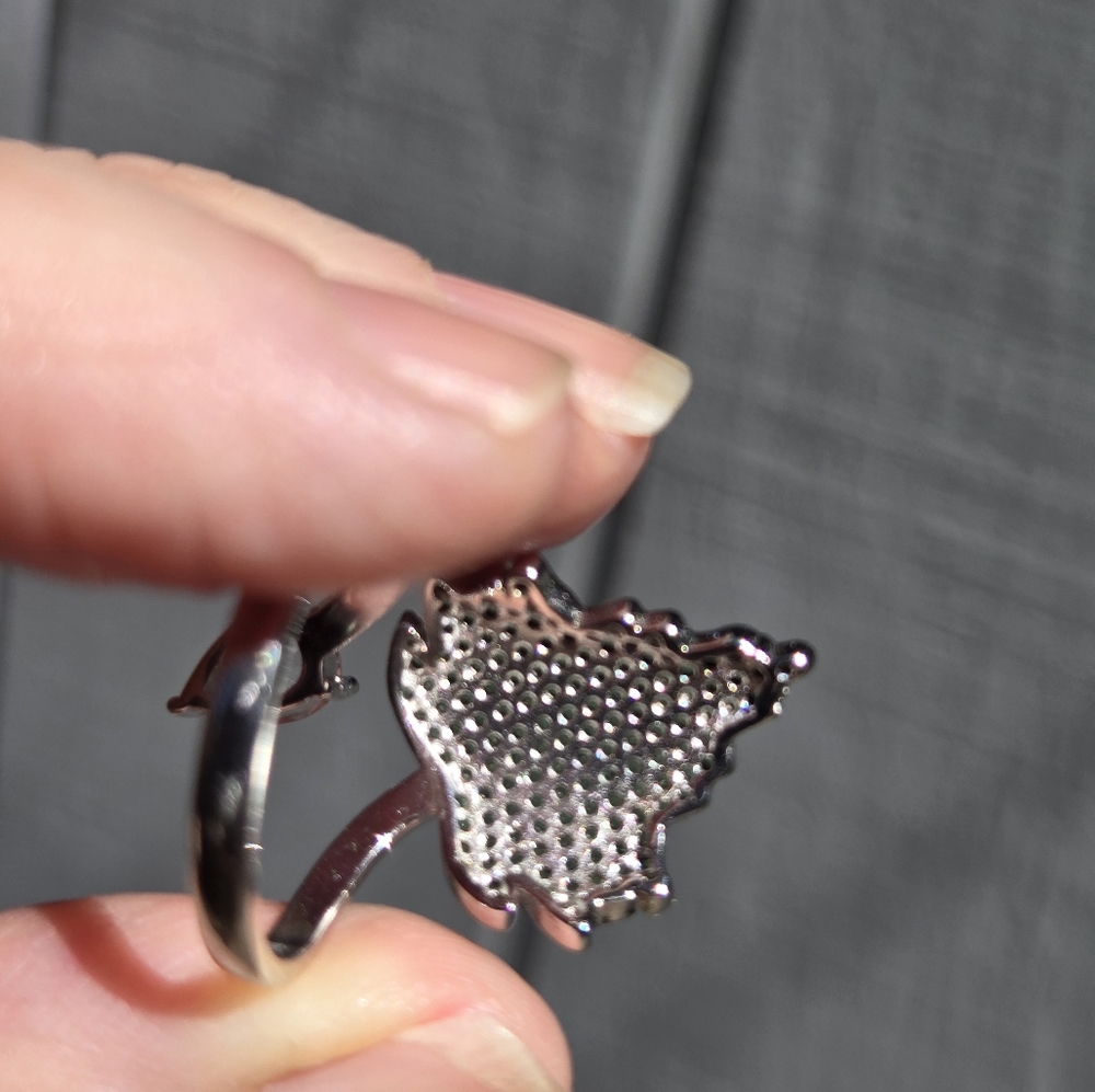 Emerald sterling oak leaf & Topaz ring sz8 adjustable - Picture 6 of 7